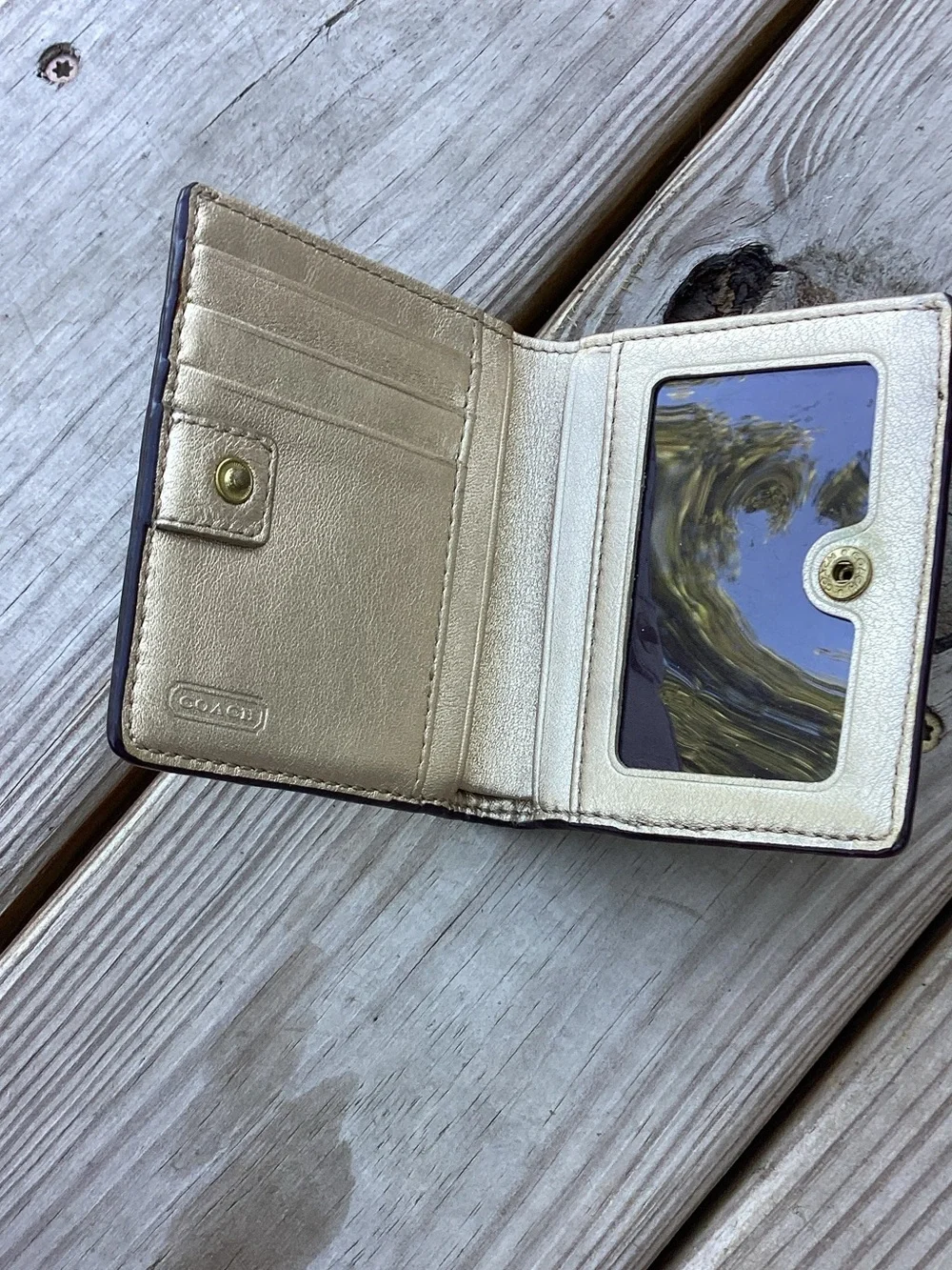 Coach Metallic Gold Leather Compact Card Wallet